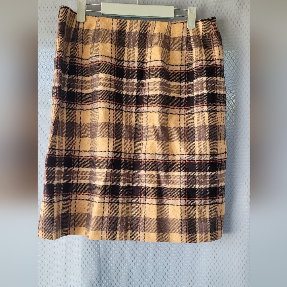 Vintage Pendleton 100% Wool Skirt Women's 12 Plaid Yellow Black - Picture 4 of 5
